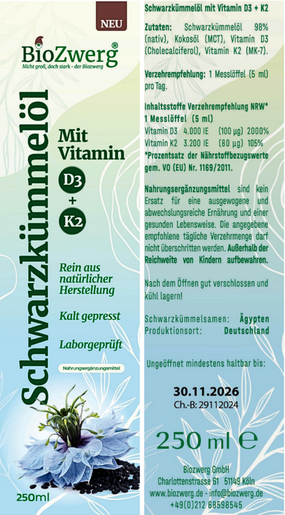 Schwarzkümmelöl Vitamin D3 & K2 (neu & einzigartig)