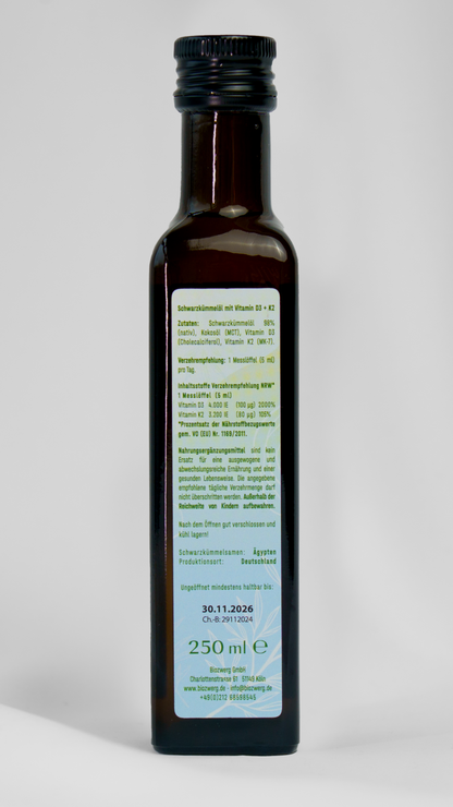 Schwarzkümmelöl Vitamin D3 & K2 (neu & einzigartig)
